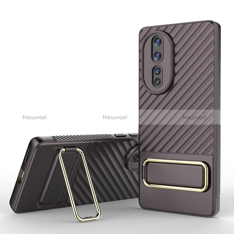 Ultra-thin Silicone Gel Soft Case Cover with Stand KC3 for Huawei Honor 80 5G Brown