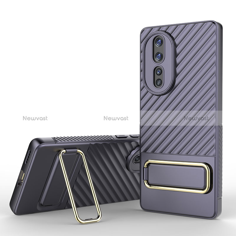 Ultra-thin Silicone Gel Soft Case Cover with Stand KC3 for Huawei Honor 80 5G Clove Purple