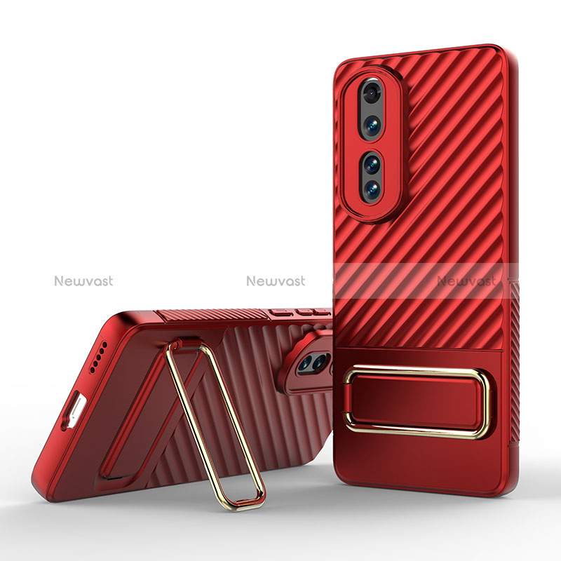 Ultra-thin Silicone Gel Soft Case Cover with Stand KC3 for Huawei Honor 80 Pro 5G Red