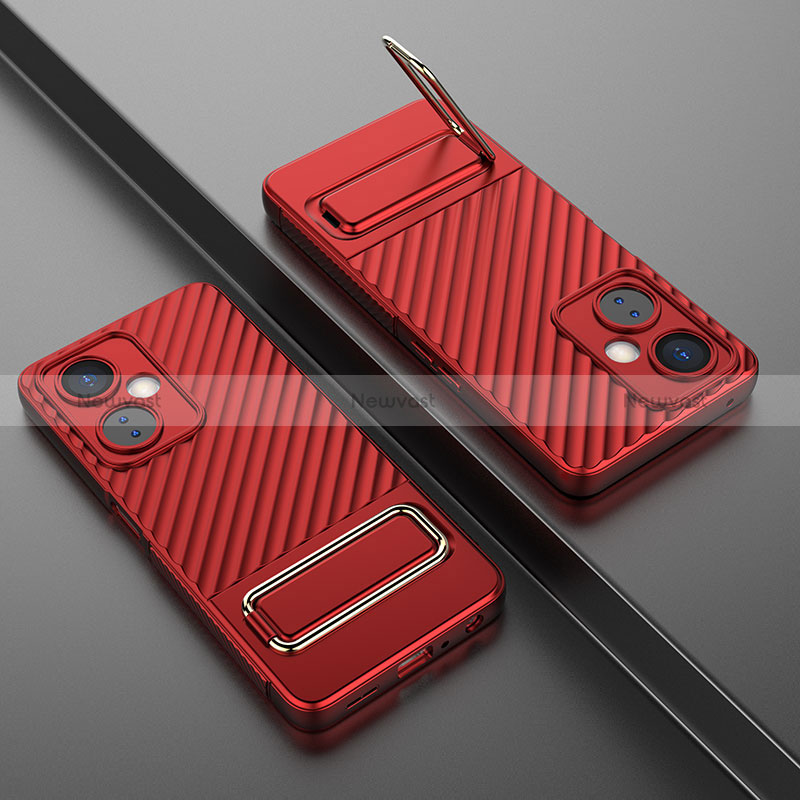 Ultra-thin Silicone Gel Soft Case Cover with Stand KC3 for Oppo K11x 5G Red