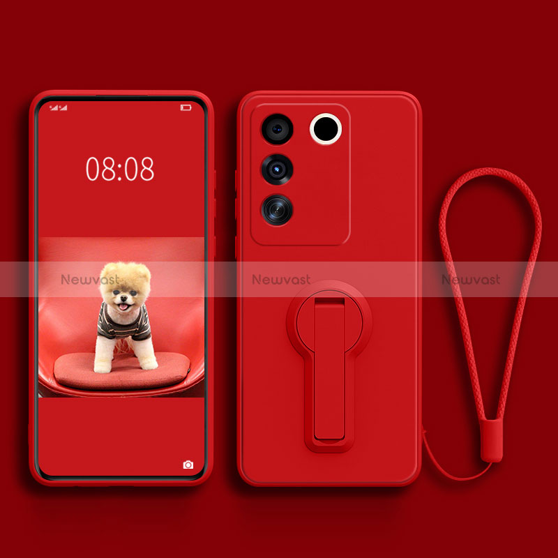 Ultra-thin Silicone Gel Soft Case Cover with Stand S01 for Vivo V27 5G Red