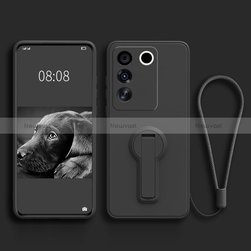 Ultra-thin Silicone Gel Soft Case Cover with Stand S01 for Vivo V27e 5G Black