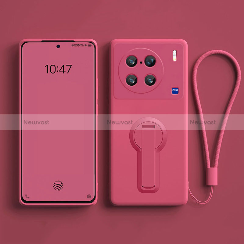 Ultra-thin Silicone Gel Soft Case Cover with Stand S01 for Vivo X90 Pro 5G Hot Pink
