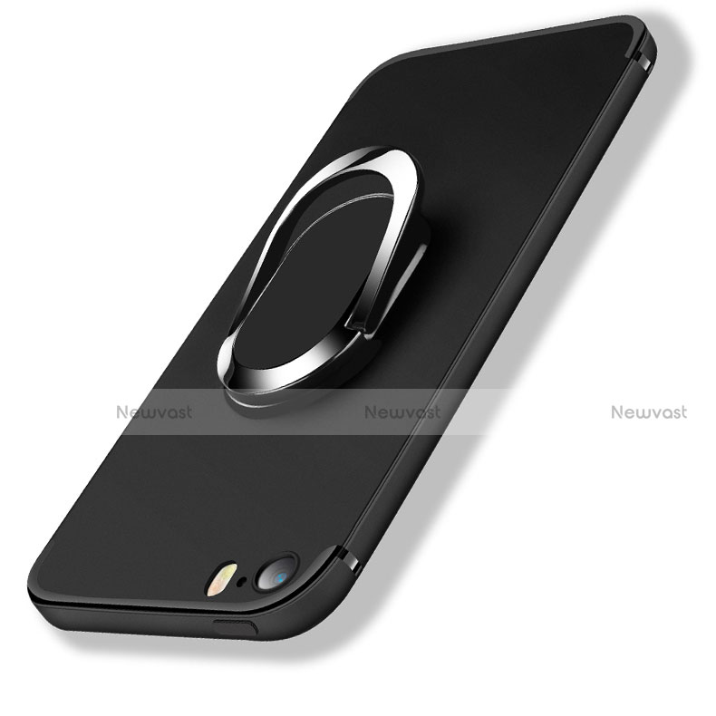 Ultra-thin Silicone Gel Soft Case with Finger Ring Stand A01 for Apple iPhone 5 Black