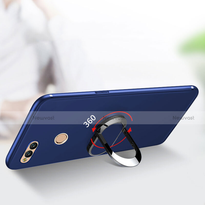 Ultra-thin Silicone Gel Soft Case with Finger Ring Stand A01 for Huawei Honor 7X Blue