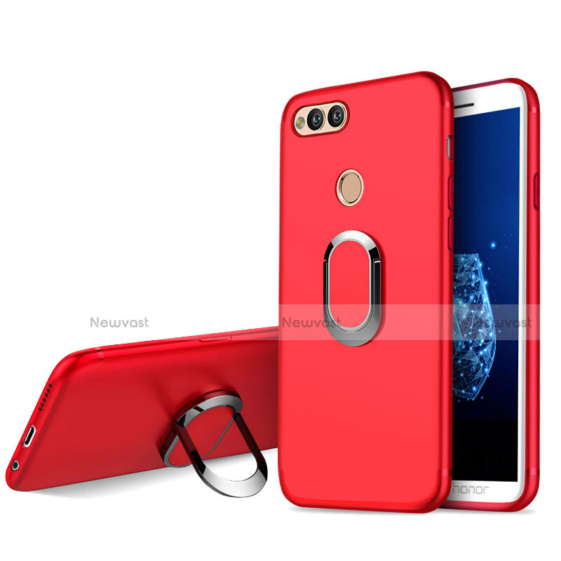 Ultra-thin Silicone Gel Soft Case with Finger Ring Stand A01 for Huawei Honor 7X Red