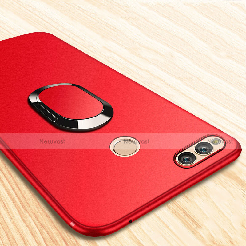 Ultra-thin Silicone Gel Soft Case with Finger Ring Stand A01 for Huawei Honor 7X Red