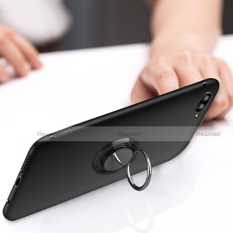 Ultra-thin Silicone Gel Soft Case with Finger Ring Stand A01 for Huawei Honor V10 Black