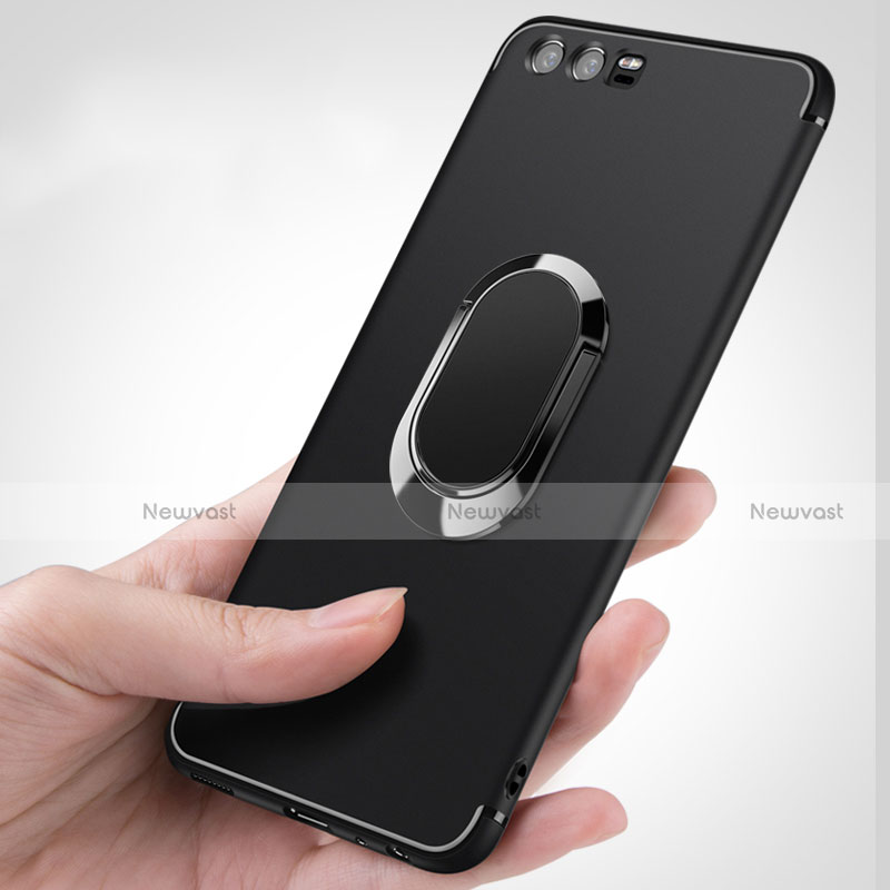 Ultra-thin Silicone Gel Soft Case with Finger Ring Stand A02 for Huawei P10 Black