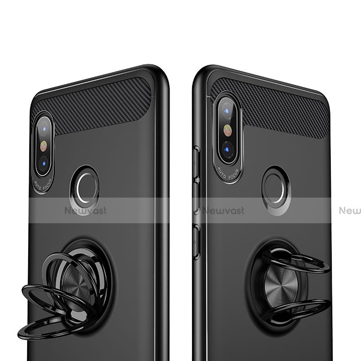 Ultra-thin Silicone Gel Soft Case with Finger Ring Stand A02 for Xiaomi Redmi Note 5 AI Dual Camera Black