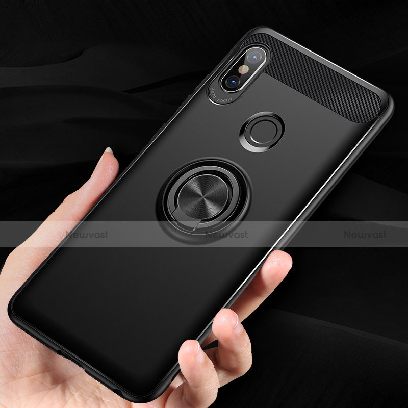 Ultra-thin Silicone Gel Soft Case with Finger Ring Stand A02 for Xiaomi Redmi Note 5 AI Dual Camera Black