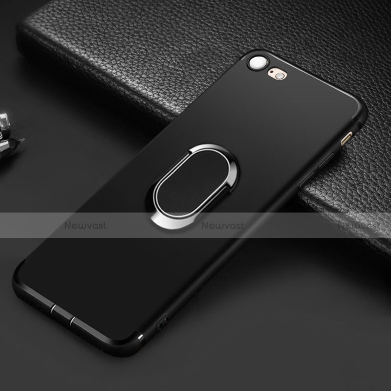 Ultra-thin Silicone Gel Soft Case with Finger Ring Stand for Apple iPhone 8 Black
