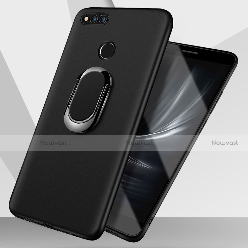 Ultra-thin Silicone Gel Soft Case with Finger Ring Stand for Huawei Honor 7X Black