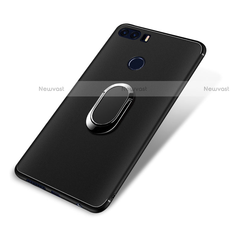 Ultra-thin Silicone Gel Soft Case with Finger Ring Stand for Huawei Honor 8 Black