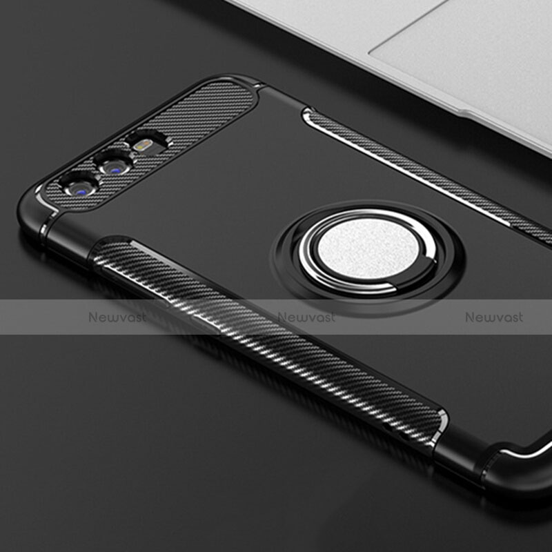 Ultra-thin Silicone Gel Soft Case with Finger Ring Stand for Huawei Honor 9 Black