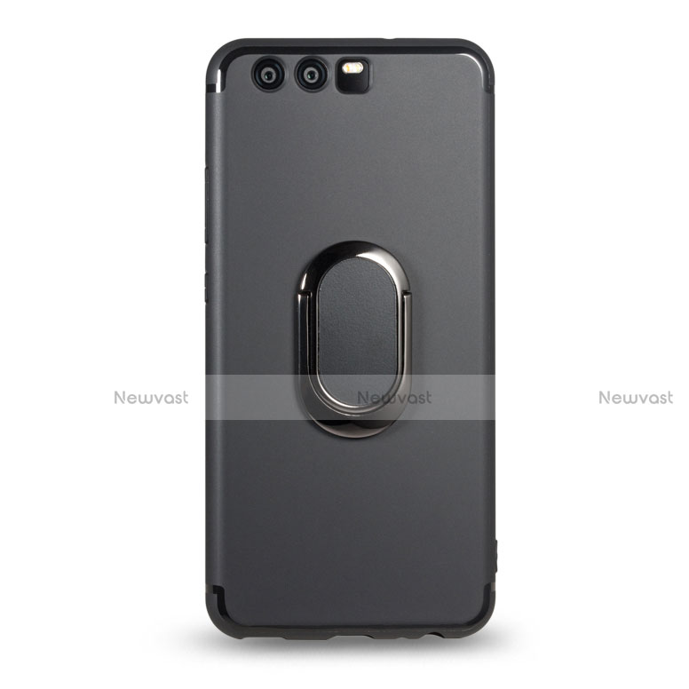 Ultra-thin Silicone Gel Soft Case with Finger Ring Stand for Huawei P10 Black