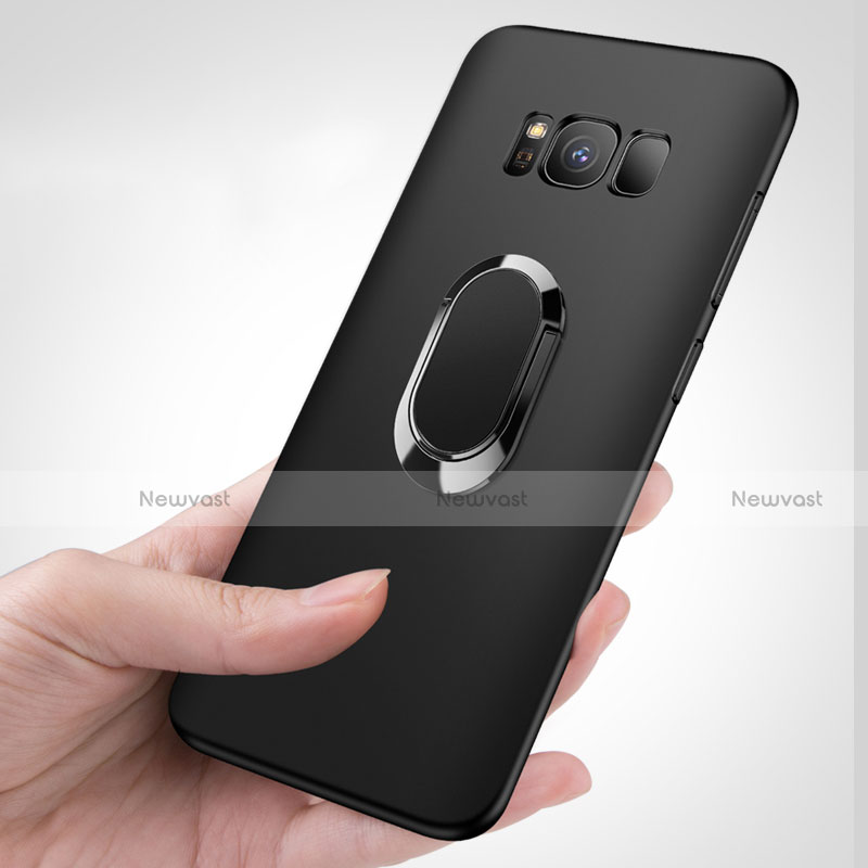 Ultra-thin Silicone Gel Soft Case with Finger Ring Stand for Samsung Galaxy S8 Plus Black