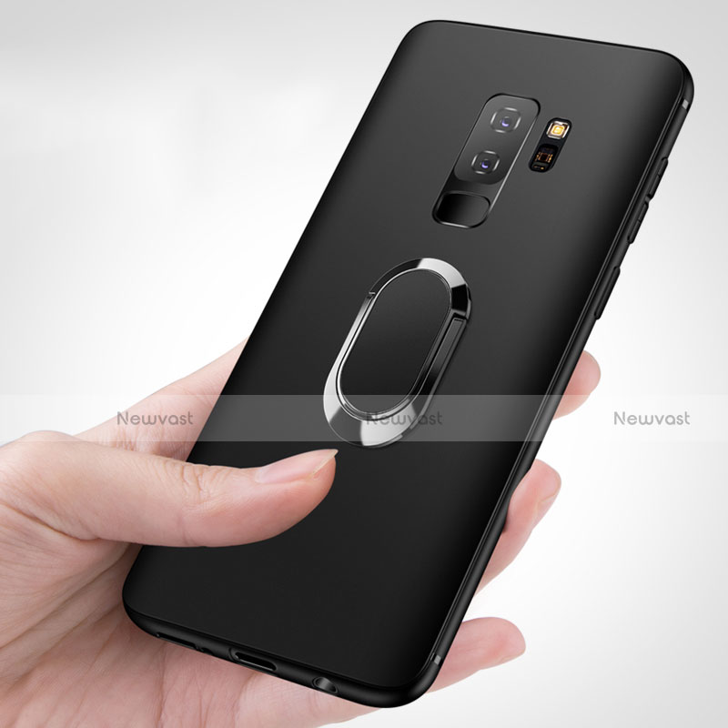 Ultra-thin Silicone Gel Soft Case with Finger Ring Stand for Samsung Galaxy S9 Plus Black