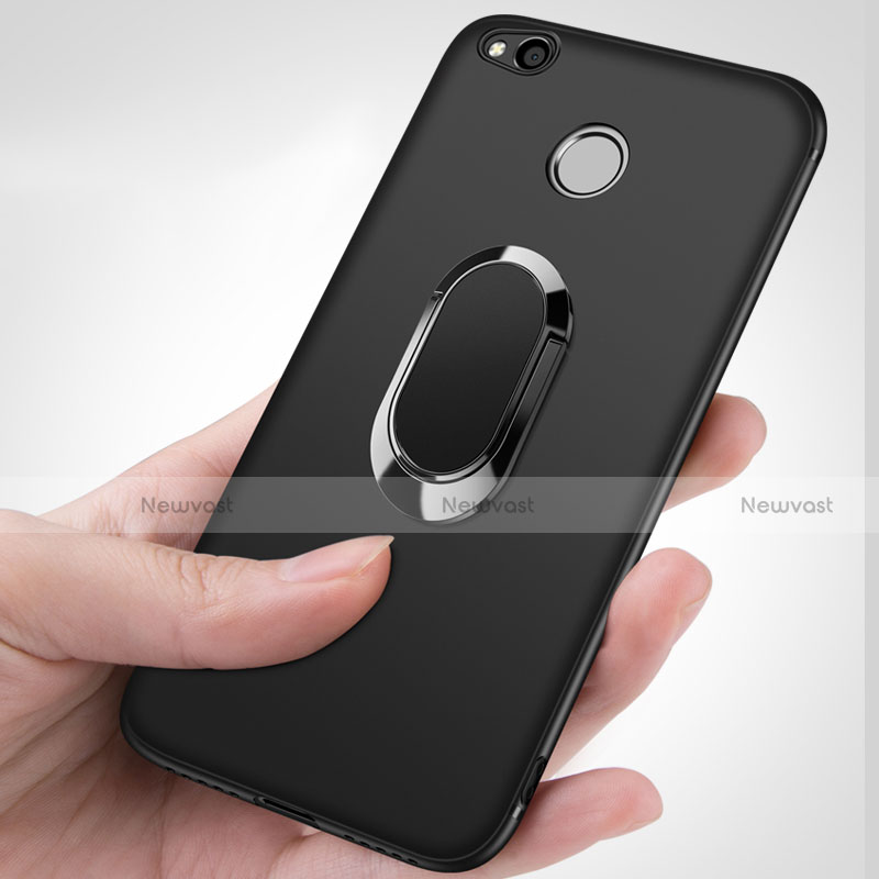 Ultra-thin Silicone Gel Soft Case with Finger Ring Stand for Xiaomi Redmi 4A Black