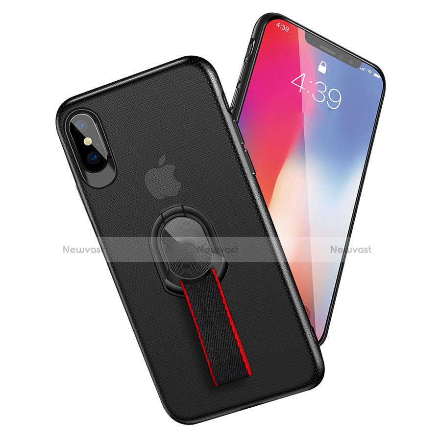 Ultra-thin Silicone Gel Soft Case with Finger Ring Stand T01 for Apple iPhone Xs Black