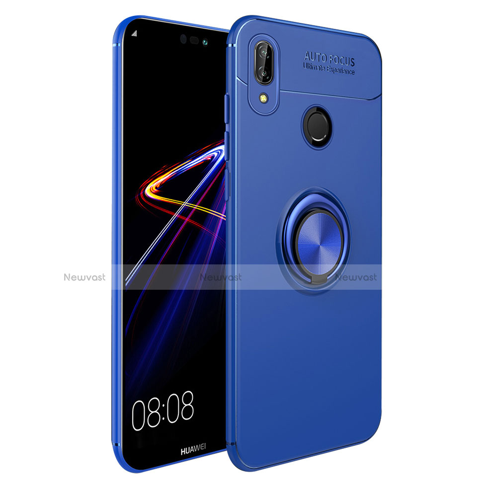 Ultra-thin Silicone Gel Soft Case with Magnetic Finger Ring Stand A02 for Huawei P Smart+ Plus Blue