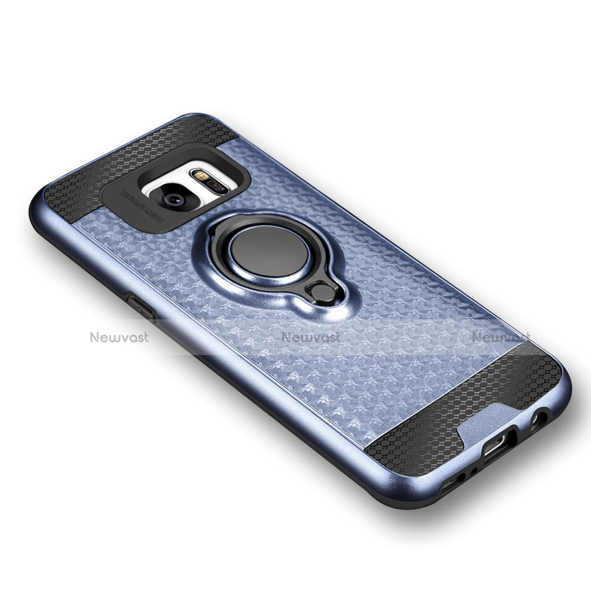 Ultra-thin Silicone Gel Soft Case with Magnetic Finger Ring Stand A02 for Samsung Galaxy S7 Edge G935F Blue