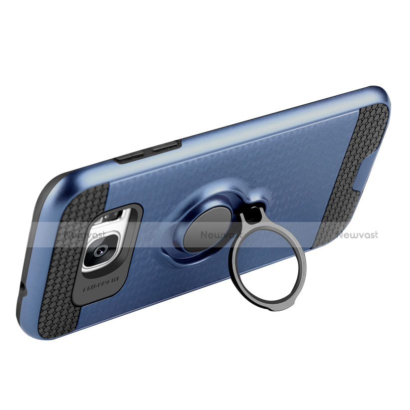 Ultra-thin Silicone Gel Soft Case with Magnetic Finger Ring Stand A02 for Samsung Galaxy S7 Edge G935F Blue