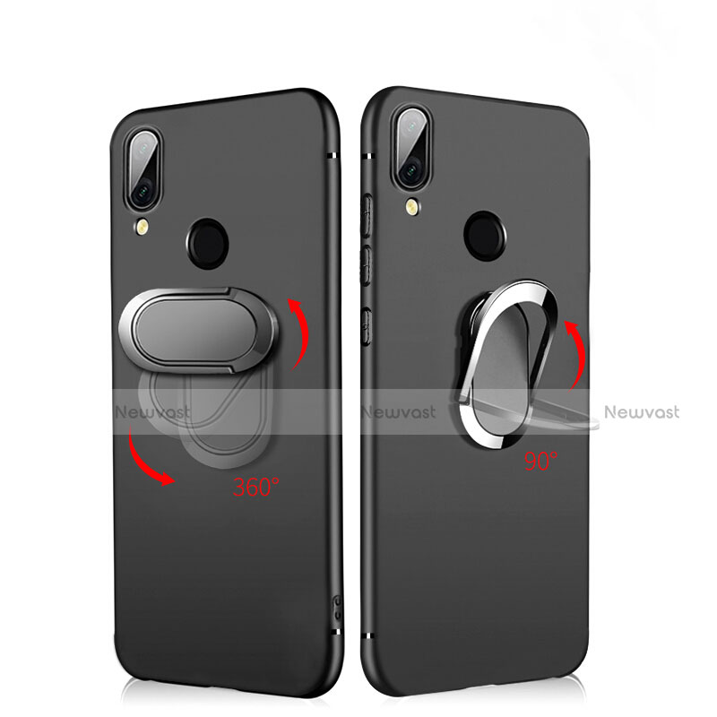 Ultra-thin Silicone Gel Soft Case with Magnetic Finger Ring Stand A02 for Xiaomi Redmi Note 7 Pro Black