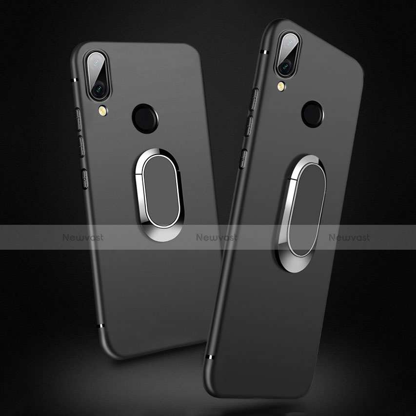 Ultra-thin Silicone Gel Soft Case with Magnetic Finger Ring Stand A02 for Xiaomi Redmi Note 7 Pro Black