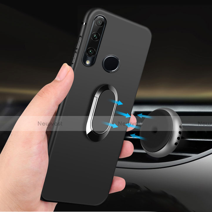 Ultra-thin Silicone Gel Soft Case with Magnetic Finger Ring Stand for Huawei Honor 20 Lite Black