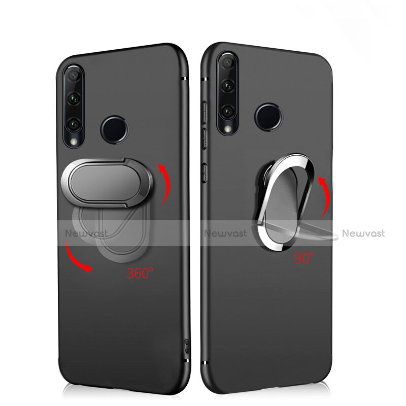 Ultra-thin Silicone Gel Soft Case with Magnetic Finger Ring Stand for Huawei Honor 20E Black