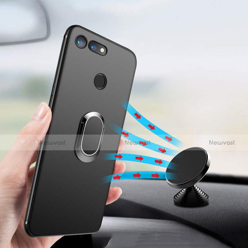 Ultra-thin Silicone Gel Soft Case with Magnetic Finger Ring Stand for Huawei Honor View 20 Black