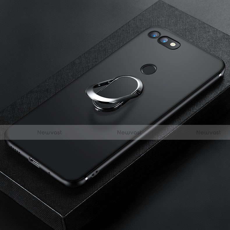 Ultra-thin Silicone Gel Soft Case with Magnetic Finger Ring Stand for Huawei Honor View 20 Black