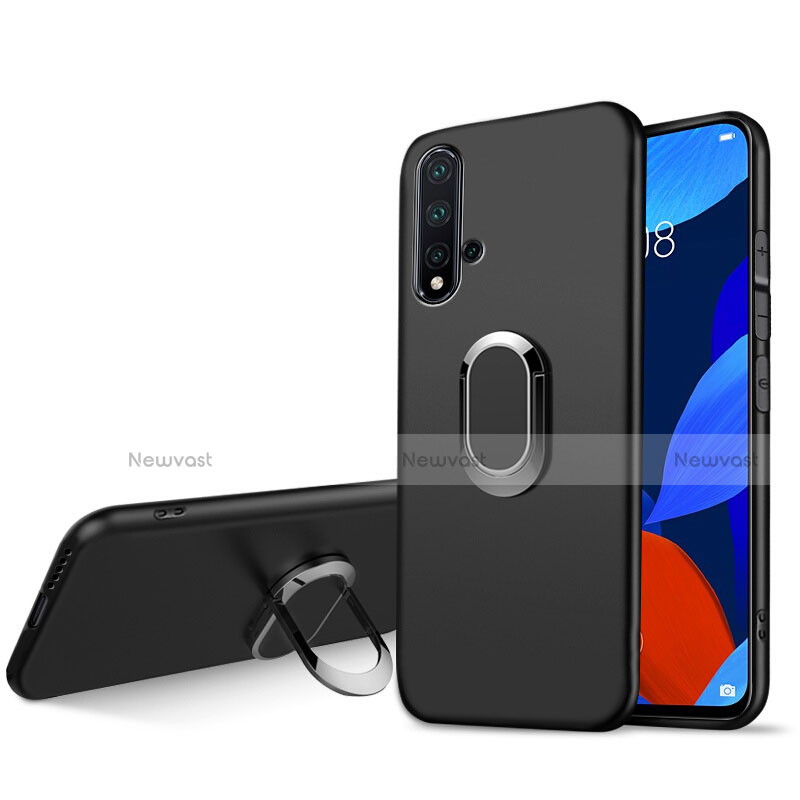 Ultra-thin Silicone Gel Soft Case with Magnetic Finger Ring Stand for Huawei Nova 5 Black