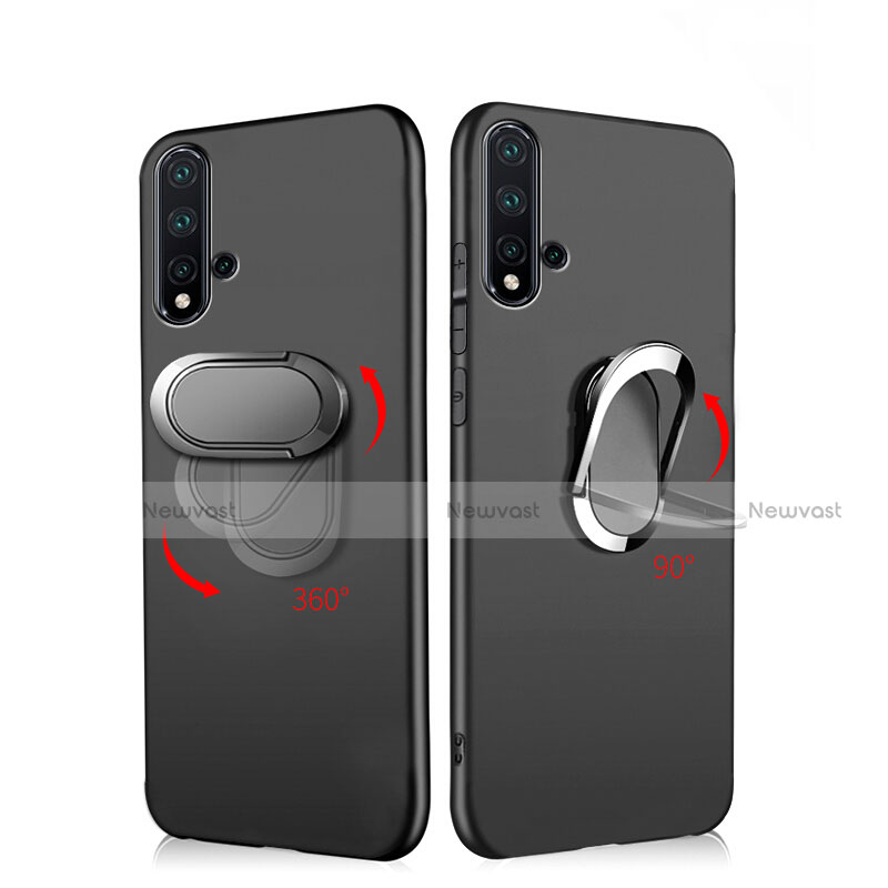 Ultra-thin Silicone Gel Soft Case with Magnetic Finger Ring Stand for Huawei Nova 5 Black