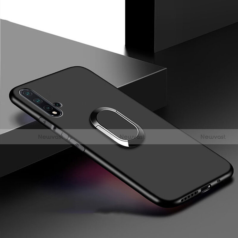 Ultra-thin Silicone Gel Soft Case with Magnetic Finger Ring Stand for Huawei Nova 5 Black