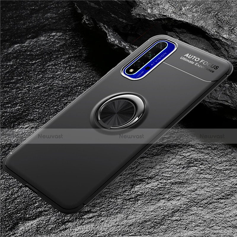 Ultra-thin Silicone Gel Soft Case with Magnetic Finger Ring Stand for Huawei Nova 5T Black