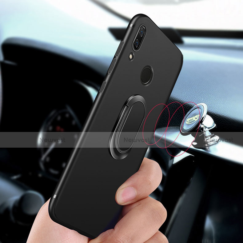 Ultra-thin Silicone Gel Soft Case with Magnetic Finger Ring Stand for Huawei P Smart+ Plus Black