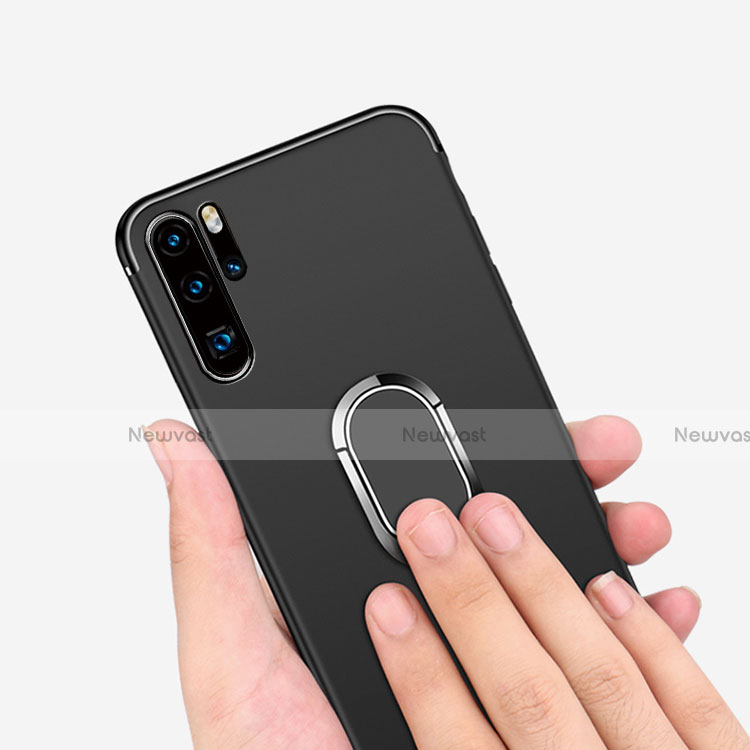 Ultra-thin Silicone Gel Soft Case with Magnetic Finger Ring Stand for Huawei P30 Pro Black