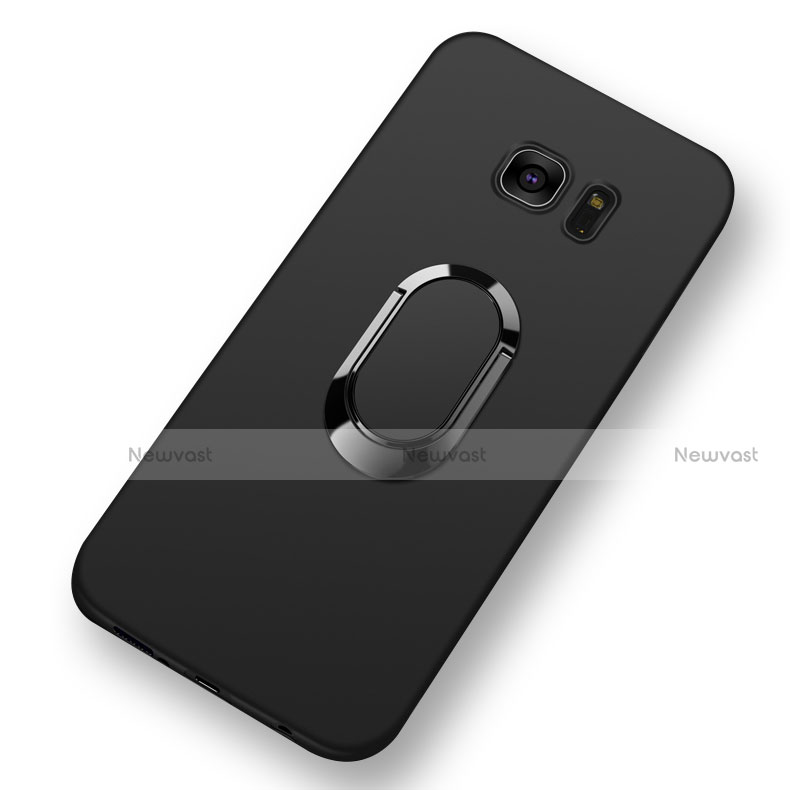 Ultra-thin Silicone Gel Soft Case with Magnetic Finger Ring Stand for Samsung Galaxy S7 Edge G935F Black