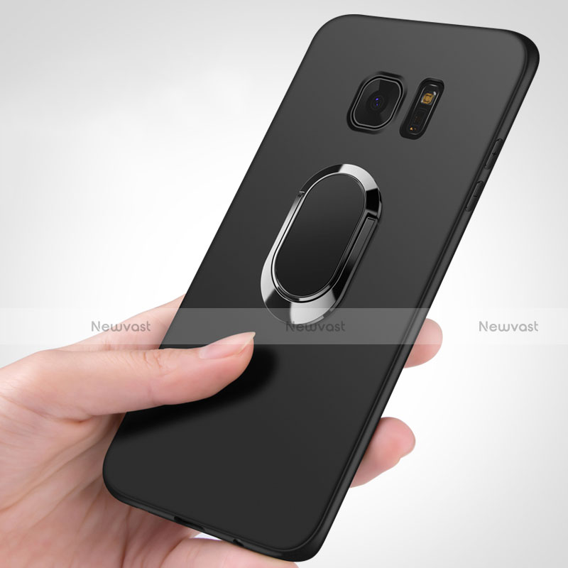 Ultra-thin Silicone Gel Soft Case with Magnetic Finger Ring Stand for Samsung Galaxy S7 Edge G935F Black