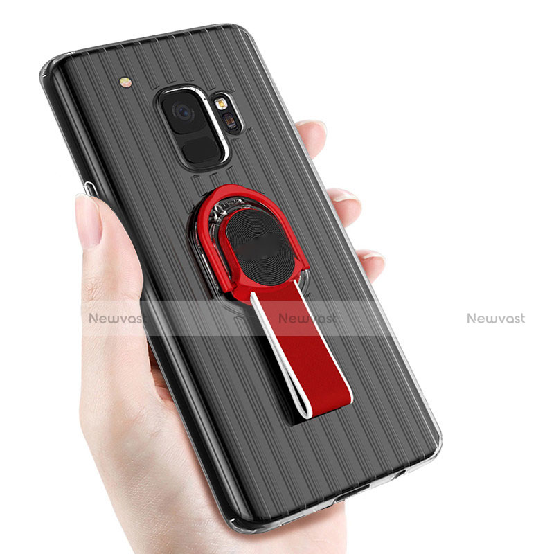 Ultra-thin Silicone Gel Soft Case with Magnetic Finger Ring Stand for Samsung Galaxy S9 Black