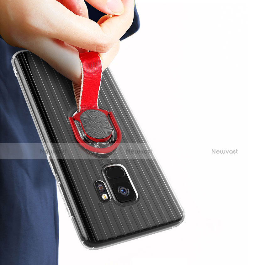 Ultra-thin Silicone Gel Soft Case with Magnetic Finger Ring Stand for Samsung Galaxy S9 Black