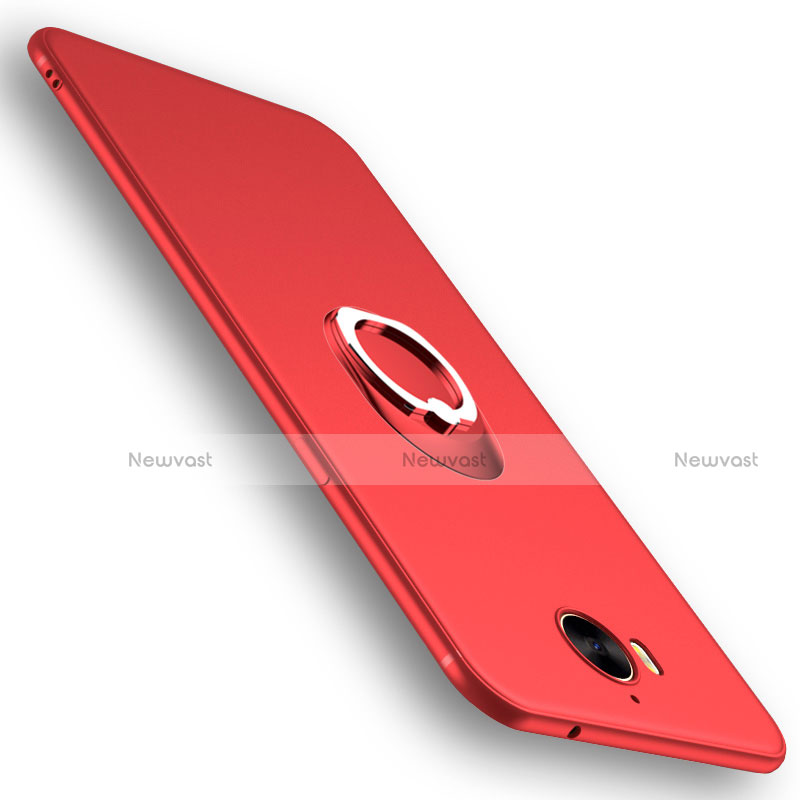 Ultra-thin Silicone Gel Soft Cover with Finger Ring Stand for Huawei Honor Play 6 Red