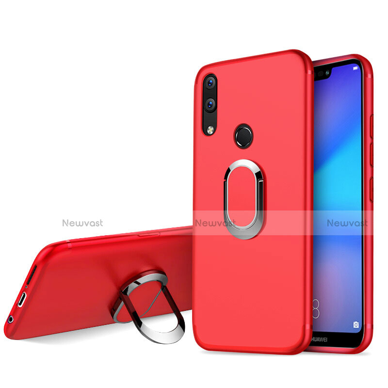 Ultra-thin Silicone Gel Soft Cover with Finger Ring Stand for Huawei P20 Lite Red