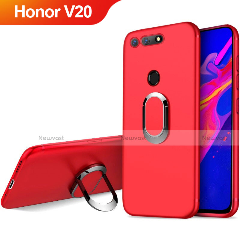 Ultra-thin Silicone Gel Soft Cover with Magnetic Finger Ring Stand for Huawei Honor View 20 Red