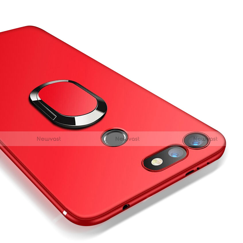 Ultra-thin Silicone Gel Soft Cover with Magnetic Finger Ring Stand for Huawei Honor View 20 Red