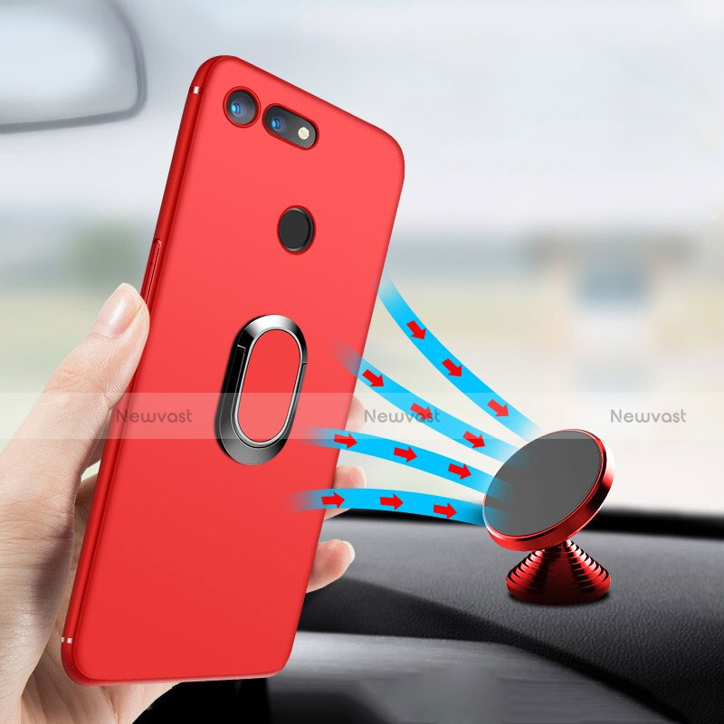 Ultra-thin Silicone Gel Soft Cover with Magnetic Finger Ring Stand for Huawei Honor View 20 Red