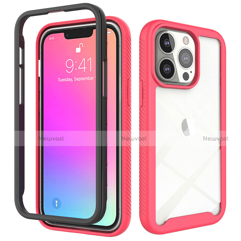 Ultra-thin Silicone Gel Soft Matte Finish Front and Back Case 360 Degrees Cover for Apple iPhone 13 Pro Hot Pink