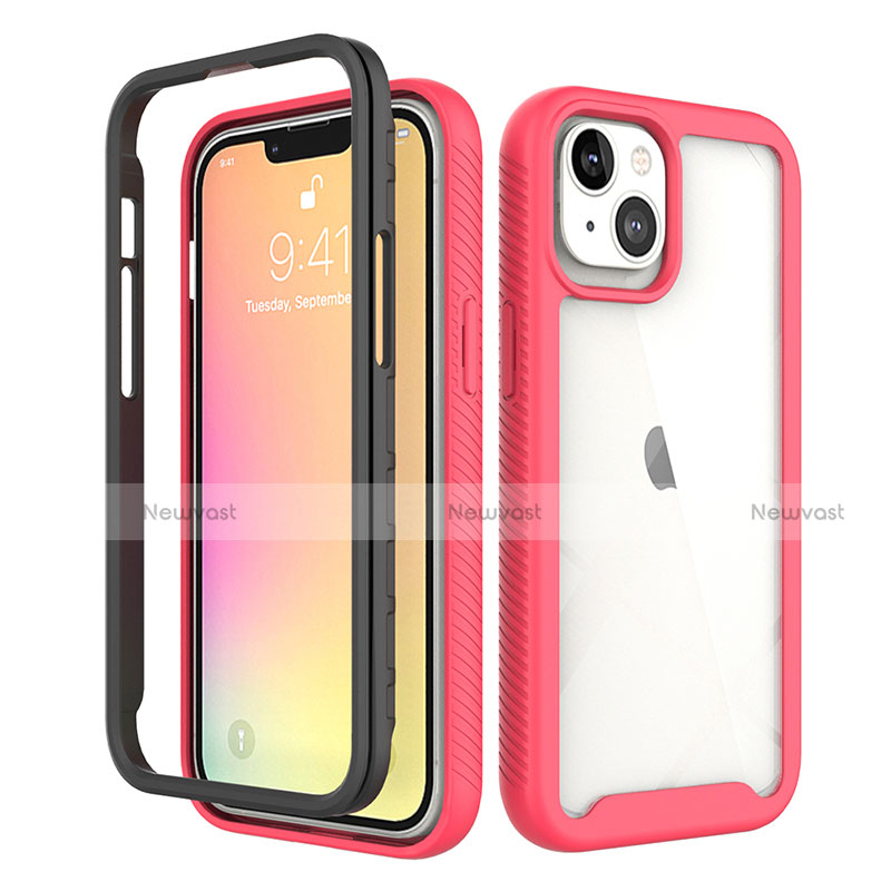 Ultra-thin Silicone Gel Soft Matte Finish Front and Back Case 360 Degrees Cover for Apple iPhone 14 Plus Red and Black